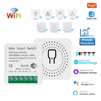 Wifi Mini Smart Switch 16A DIY 2 Spôsobom, Bezdrôtové indikátor zmení Power Monitor Istič Cez Tuya Inteligentný Život Alexa Alice Domovská stránka Google
