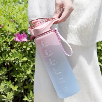 1 Liter Vody Fľašu s Slamy Dievčatá Motivačný Pitie Fľaša Športová Fľaša na Vodu S Časom Značku Prenosné Plastové Fľaše 2