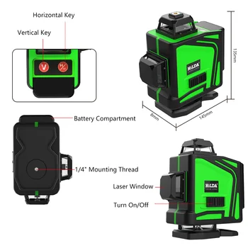16Lines 4D Zelený Laser Úroveň Self-Vyrovnanie Bezdrôtové Diaľkové 360 Horizontálne a Vertikálne Kríž Linky 2