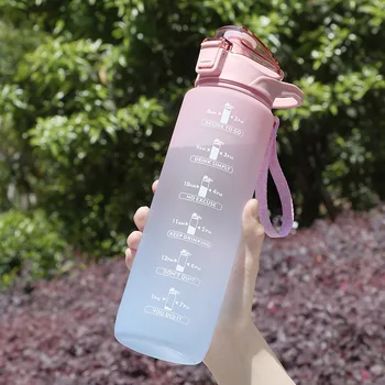 1 Liter Vody Fľašu s Slamy Dievčatá Motivačný Pitie Fľaša Športová Fľaša na Vodu S Časom Značku Prenosné Plastové Fľaše 3