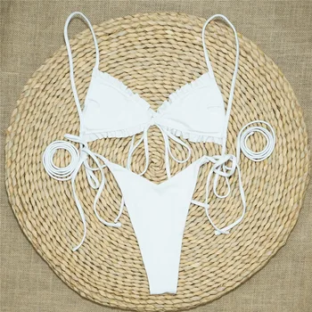 2 kusy nastaviť Sexy Volánikmi Micro Bikini 2021 Ženy Plavky Obväz Triangle Bikini Set Plavky Žena Brazílske plavky 3
