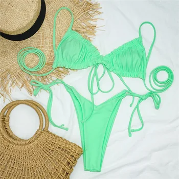 2 kusy nastaviť Sexy Volánikmi Micro Bikini 2021 Ženy Plavky Obväz Triangle Bikini Set Plavky Žena Brazílske plavky 5