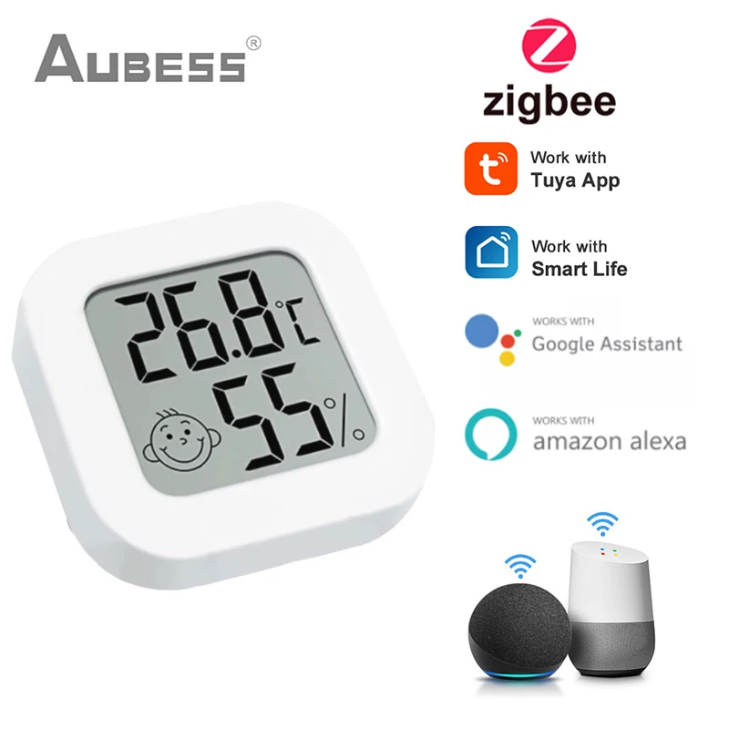 AUBESS Tuya ZigBee Smart Teploty Vlhkosti Snímač LCD Displej, Vnútorné Teplomer Monitorovanie Prostredníctvom Alexa Domovská stránka Google Smartlife