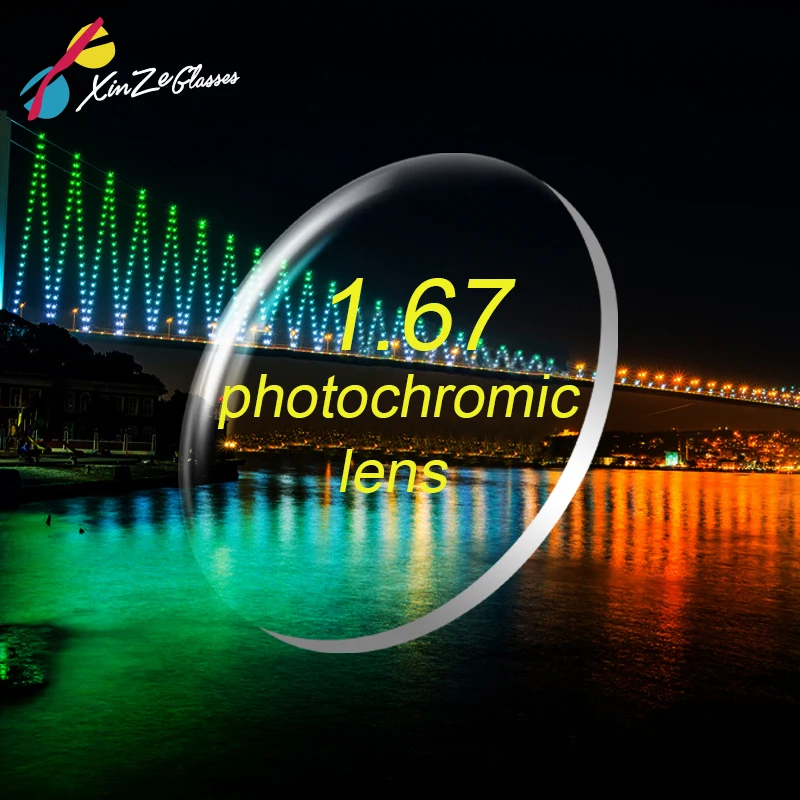 XINZE 1.67 index photochromic sivá objektív krátkozrakosť presbyopic predpis asférické pevného živice šošovky UV ochrany tenké jasné