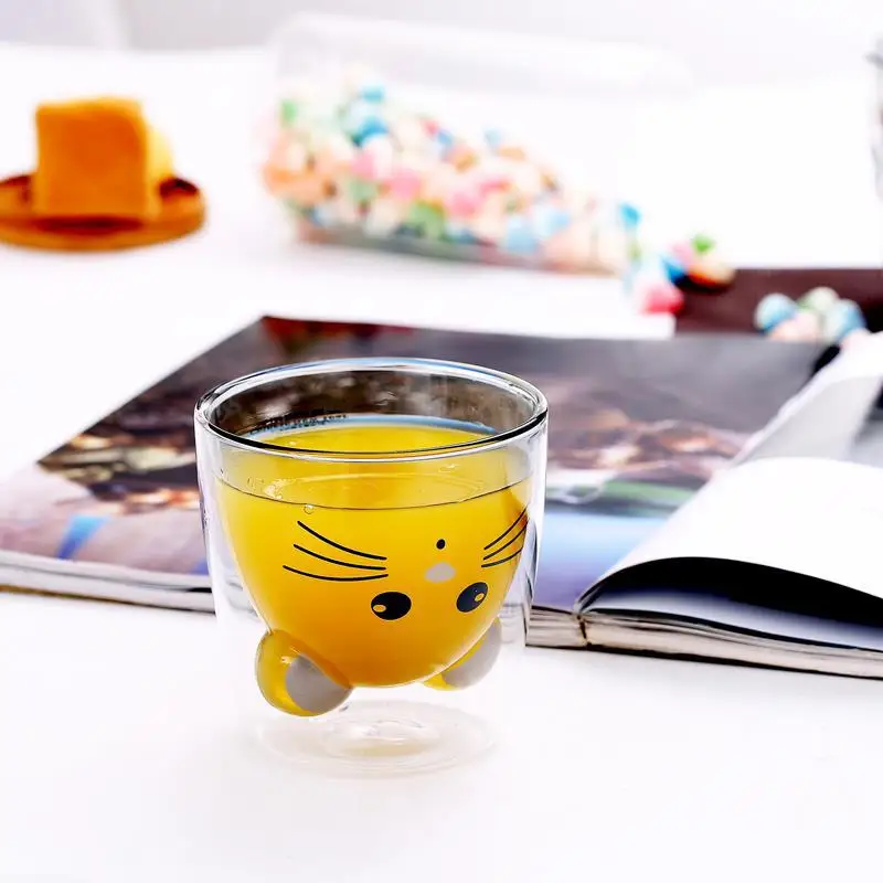 Kreatívne myši dvojité sklo káva hrnček roztomilý mol anti-scalding sklo vtipné hrnčeky Deti je mlieko raňajky hrnček Dámy roztomilý šálka 3
