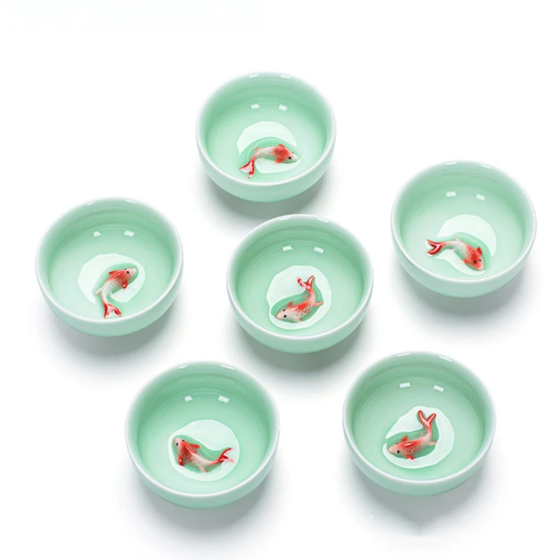 Čínsky Čaj Poháre Porcelánu Celadon Ryby Teacup Nastaviť Voľné Leaf Kanvica Drinkware Oolong Čaj Keramické Číne Kung Fu Čajové Súpravy