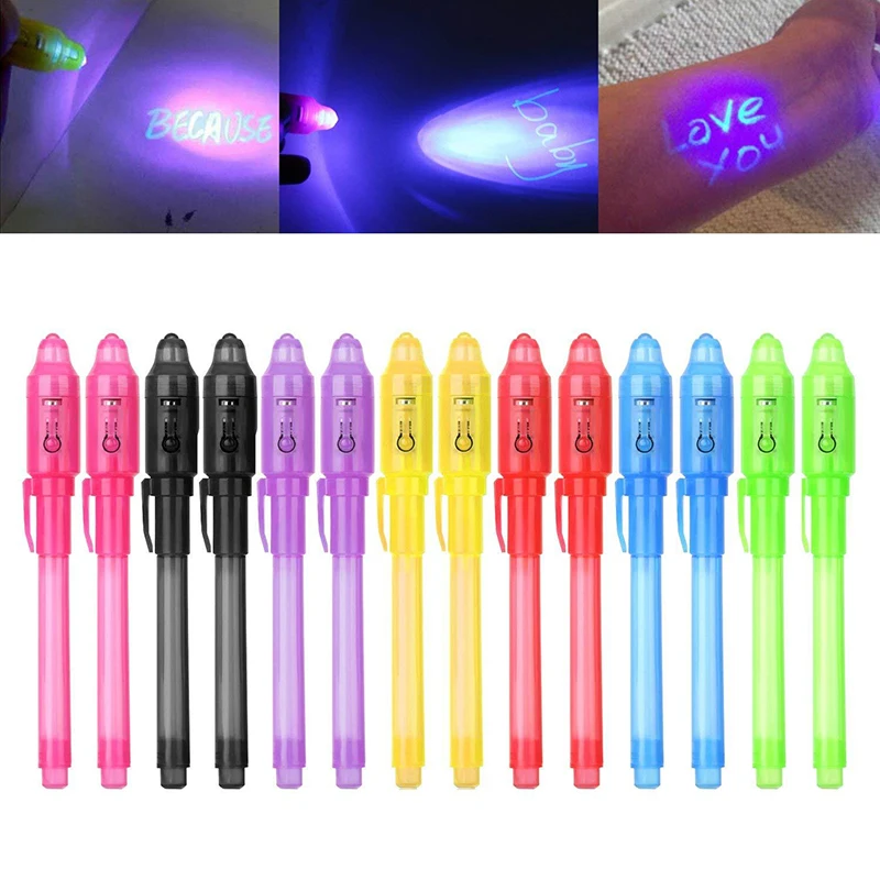 Neviditeľné Bezfarebný Atrament Ultrafialové Svetlo, UV Lampy Žiarivka Magické Pero Svetelné Svetelné Pero Magic Fialová 2 V 1 Rysovacie Pero