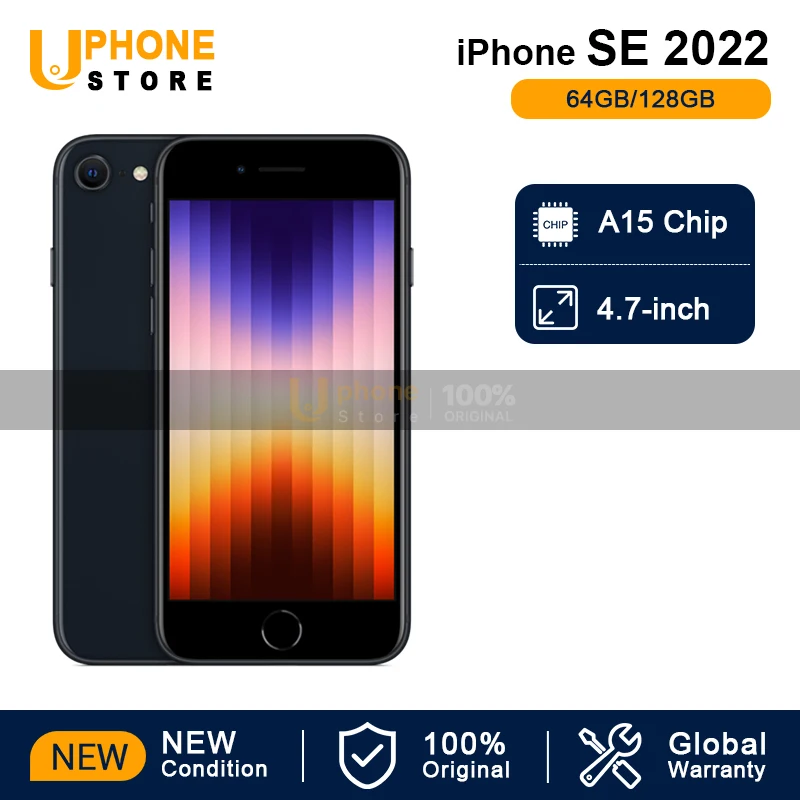 NOVÝ Apple iPhone SE (2022) SE Série 3nd Gengeration 5G Smartphone, 4 GB RAM, 64 GB / 128 GB ROM