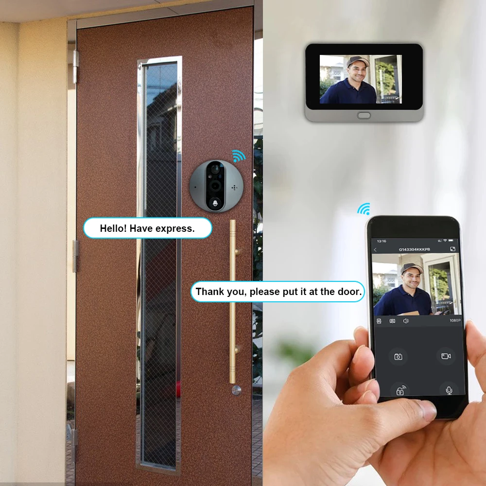 1080P Smart Video Zvonček Peephole Domov Bezdrôtový Zvonček Visual Oko Apartmán Video Interkom Domov Dvere Peephole Fotoaparát 2