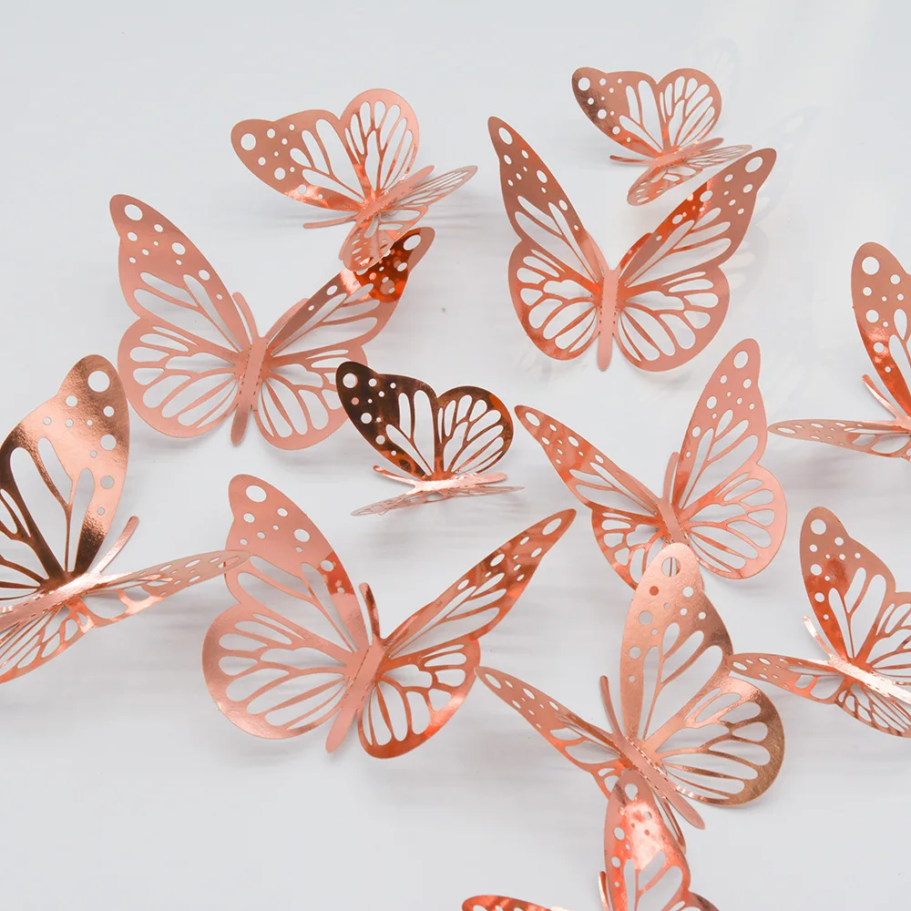 Rose Gold 3D Butterfly DIY Art Craft Papier pre Domáce Romantická Svadba, Narodeniny Stenu Tabuľka Dekor Nevesta má Byť Svadobné Sprcha Prospech