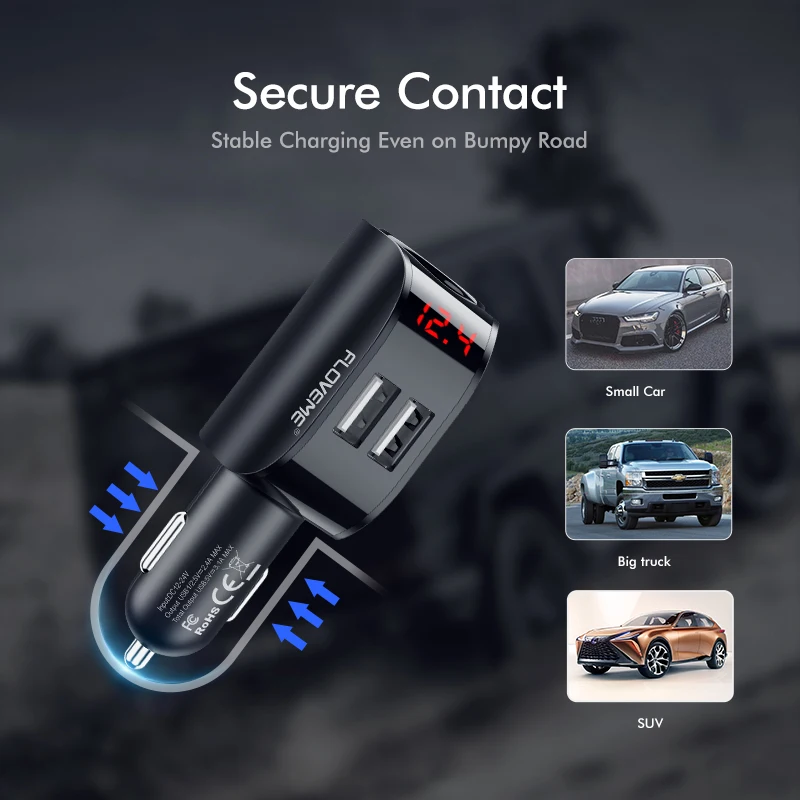 FLOVEME Duálny USB Nabíjačka do Auta s Digitálny Displej GPS Adaptér pre Xiao 12 3.1 Rýchle Auto-nabíjačka pre iPhone 12 13 Pro Nabíjania 1