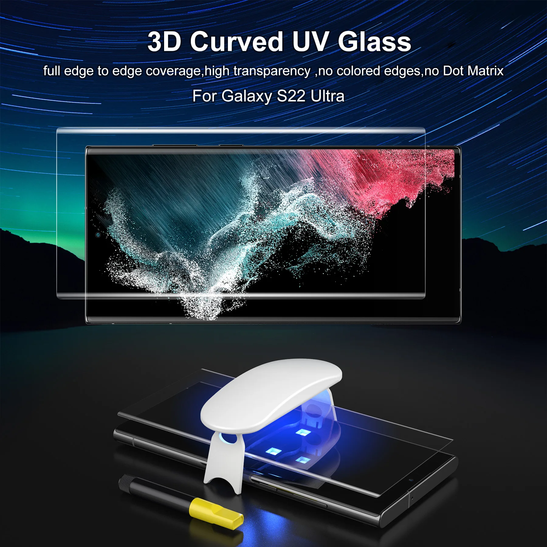 2 KS UV Sklo pre Galaxy S22 Ultra 5G Screen Protector Úplný Ochranný Odtlačkov prstov Odomknúť 3D Zakrivené Tvrdeného Skla Tekuté Lepidlo