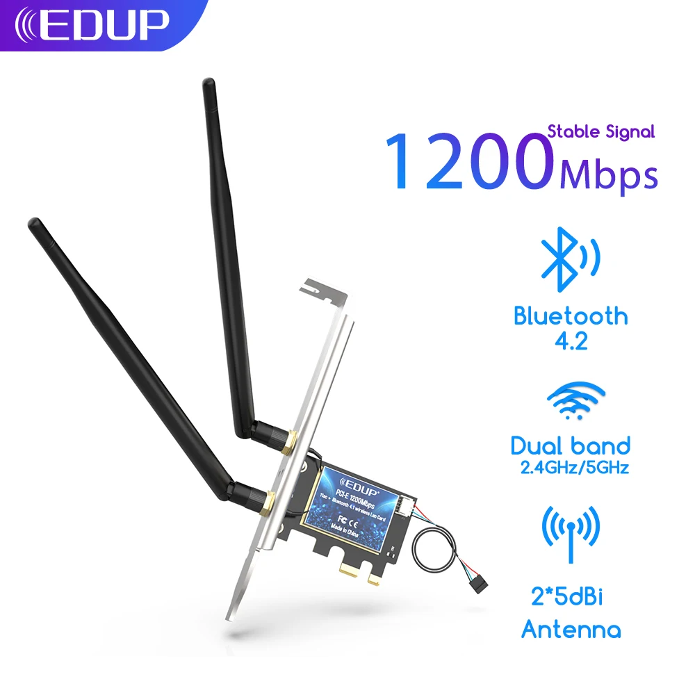 EDUP 1200Mbps PCIe Bezdrôtového Adaptéra WiFi Dual Band 2.4 G/5 ghz PCI Express Sieťová Karta 802.11 ac Bluetooth 4.2 Pre Win 7 8 10 11