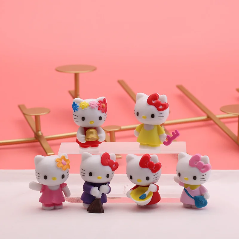 6Pcs Sanrio Anime Postava Hello Kitty Kawaii Areáli Série Hello Kitty Obrázok Figúrka Roztomilý Stola Dekor Darčeky pre Dievčatá, Hračky