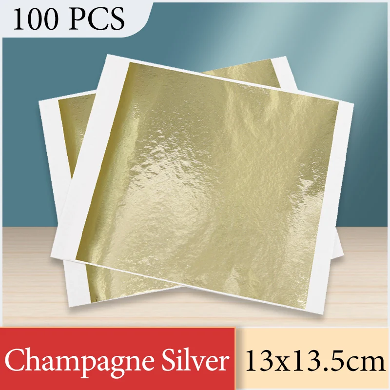 13x13.5cm Šampanské Strieborné Fólie Papier Gold Leaf Listy v Umení Nábytok na Nechty, Dekorácie, Obrazy Gilding 100ks Craft Papier