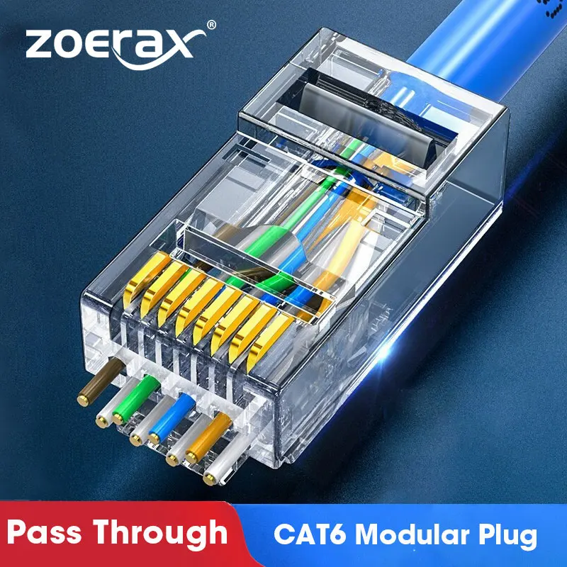 ZoeRax CAT6 CAT5E CAT6A Prejsť Cez RJ45 Modulárny Konektor Siete Konektory UTP 30μ 8P8C Prelis na Konci Kábla Ethernet - 1,2 mm