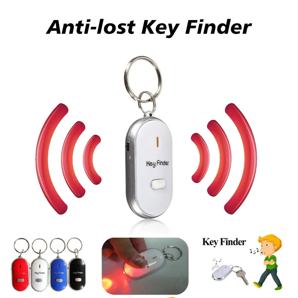 Mini Pískať Proti Strate KeyFinder Alarm Peňaženky Pet Tracker Smart Blikajúce Pípanie Vzdialený Hľadáčik Keychain Tracer Key Finder + LED 3