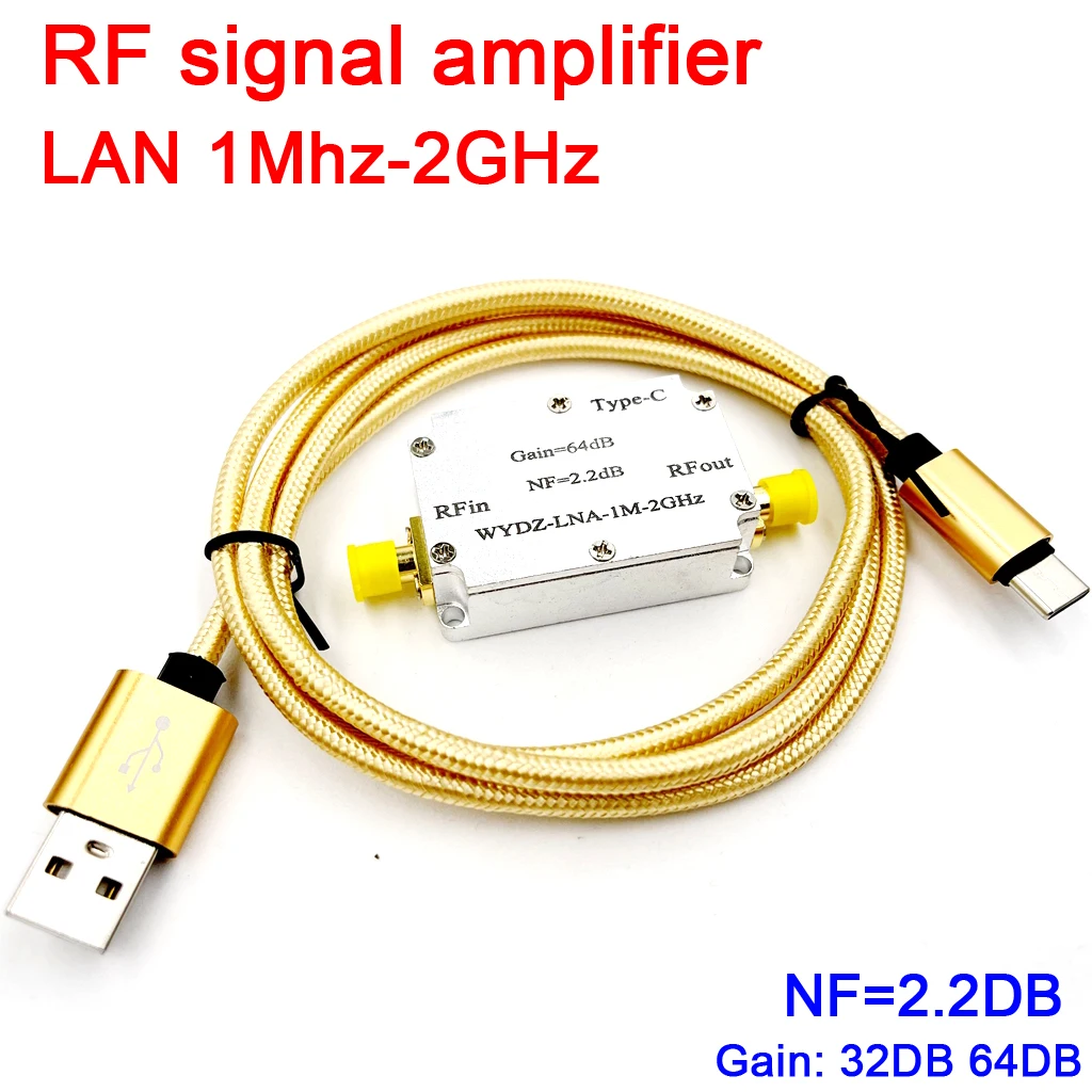 LNA 1Mhz na 2000Mhz 32DB 60DB Získať NF 2.2 dB RF signálu zosilňovač nízkošumový ZOSILŇOVAČ pre HAM SDR Softvér rádio FM rádia, TYP-C napájania 0