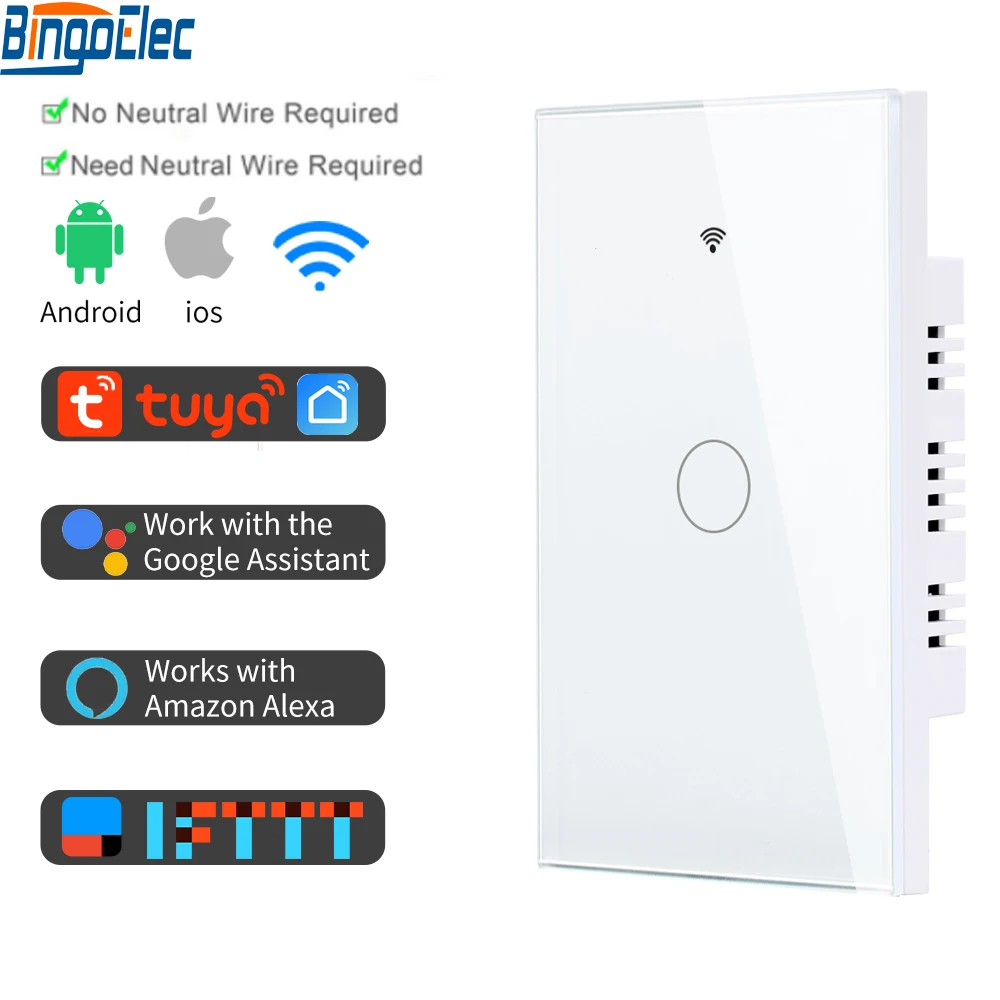 NÁS Smart Wifi, Dotykový Spínač Č Neutrálny Vodič Vyžaduje Smart Home 1/2/3 Gang Light Switch 220V Podporu Alexa Tuya App 433RF Diaľkové
