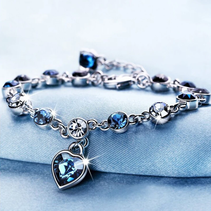 Ženy, Strieborná Farba Šťastie Náramok pre Ženy Modré Crystal Srdce Kúzlo Náramok Ženy, Svadobné Svadobné Zapojenie Jemné Šperky Darček