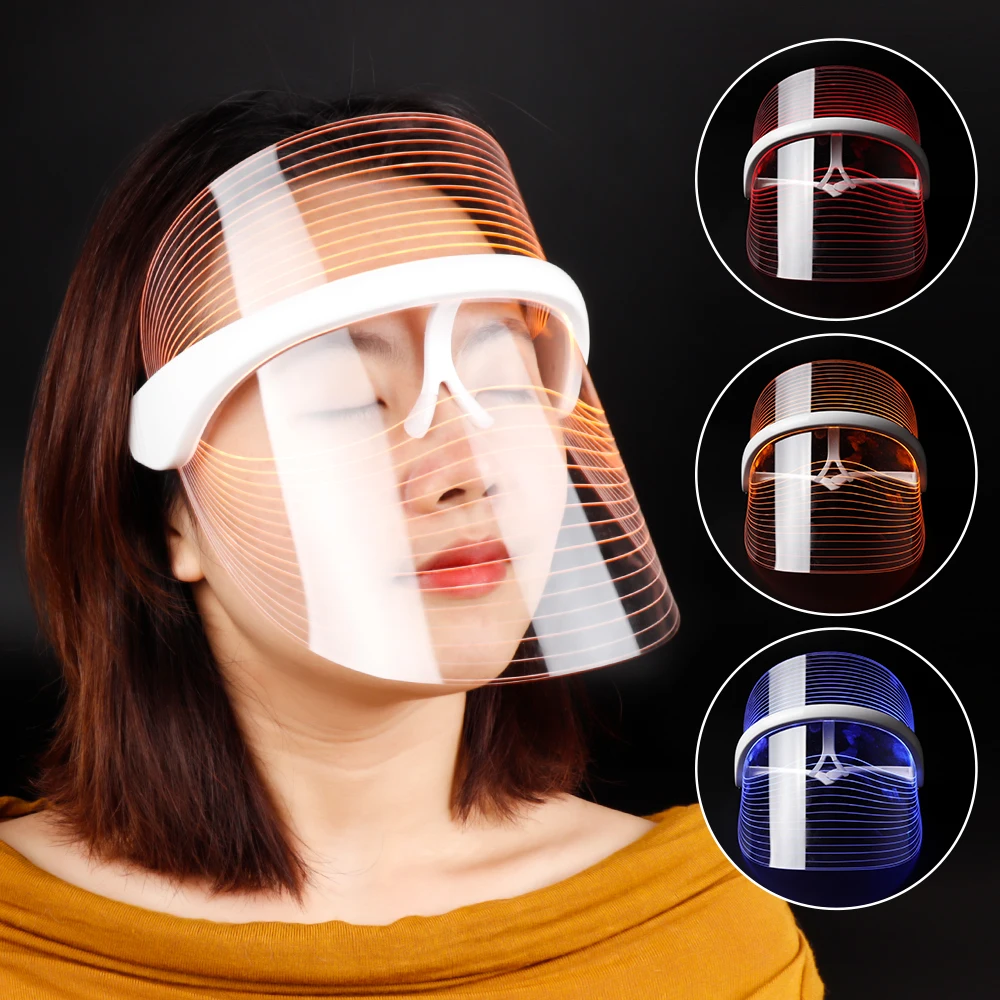 3 Farby Svetla LED Terapia Masku na Tvár Fotón Nástroja Anti-aging Anti Akné, Odstránenie Vrások Pleti Utiahnite Beatuy KÚPEĽNEJ Liečby 0