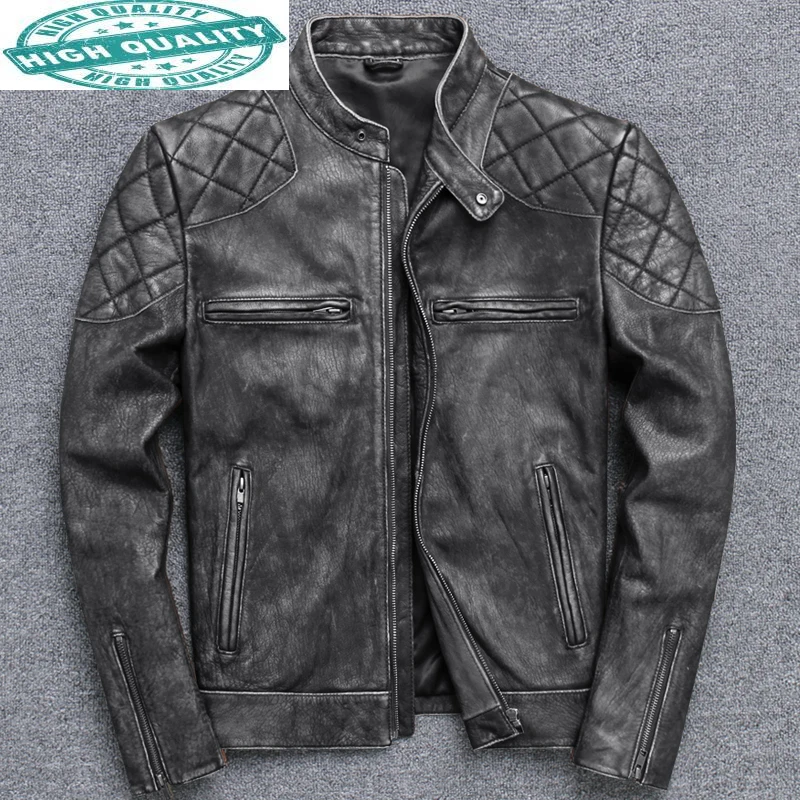Bunda Originálne Pánske Cowhide Bundy Vintage Jeseň Kožené Kabáty Bežné Jaqueta Masculina SQQ332