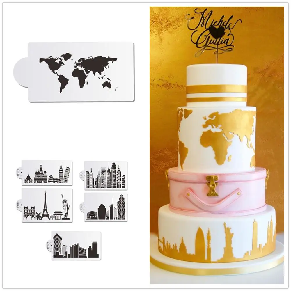 Mapa Sveta & Orientačný Bod Budovy Tortu Vzorkovníka Najnovšie Cake Design Šablóny Fondant Formy Umenia Vzorkovníka Cake Zdobenie Nástroj Na Pečenie 0