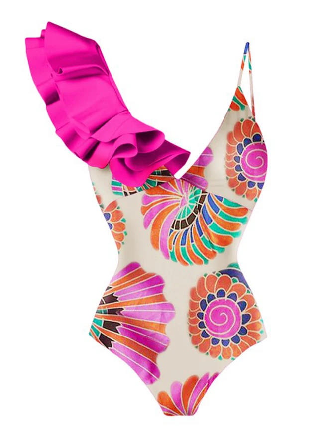 Vintage Colorblock Tlač Prehrabať jednodielne Plavky Sexi Erotické Vyhovovali Módne Kúsky pre Eleganciu Letné Beach Slim Fit 1