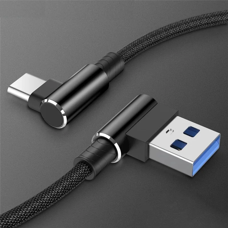 USB Typu C Kábla 90 Stupeň 3A Rýchle Nabíjanie Nabíjačky pre Xiao Mi 10 9 Samsung S20 Typ-C Dátový Kábel USB-C USBC Drôt, Kábel