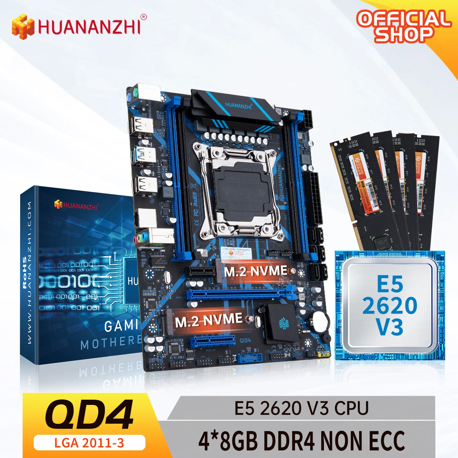 HUANANZHI QD4 LGA 2011-3 základná Doska s procesorom Intel XEON E5 2620 V3 s 4*8G DDR4 NON-ECC Pamäť Combo Kit Set NVME USB 3.0