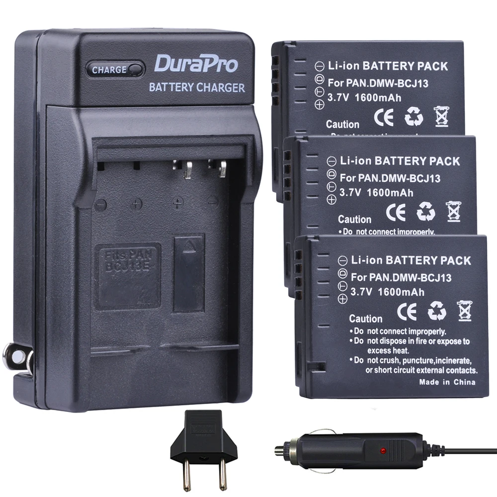 3pc 1600mAH DMW-BCJ13 DMW BCJ13 Nabíjateľná Li-ion Batéria + Nabíjačka do Auta + EÚ Konektor Pre Panasonic DMC LX5 LX5 LX5GK LX5K LX5W