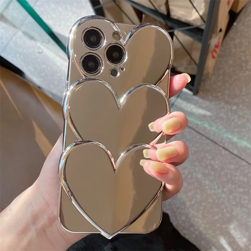 Kórea Pokovovanie 3D Veľká Láska Srdce Telefón puzdro Pre IPhone 13 Pro Max 11 12 Luxusné Zápästie Reťazca Korálky Náramok Shockproof Kryt 2