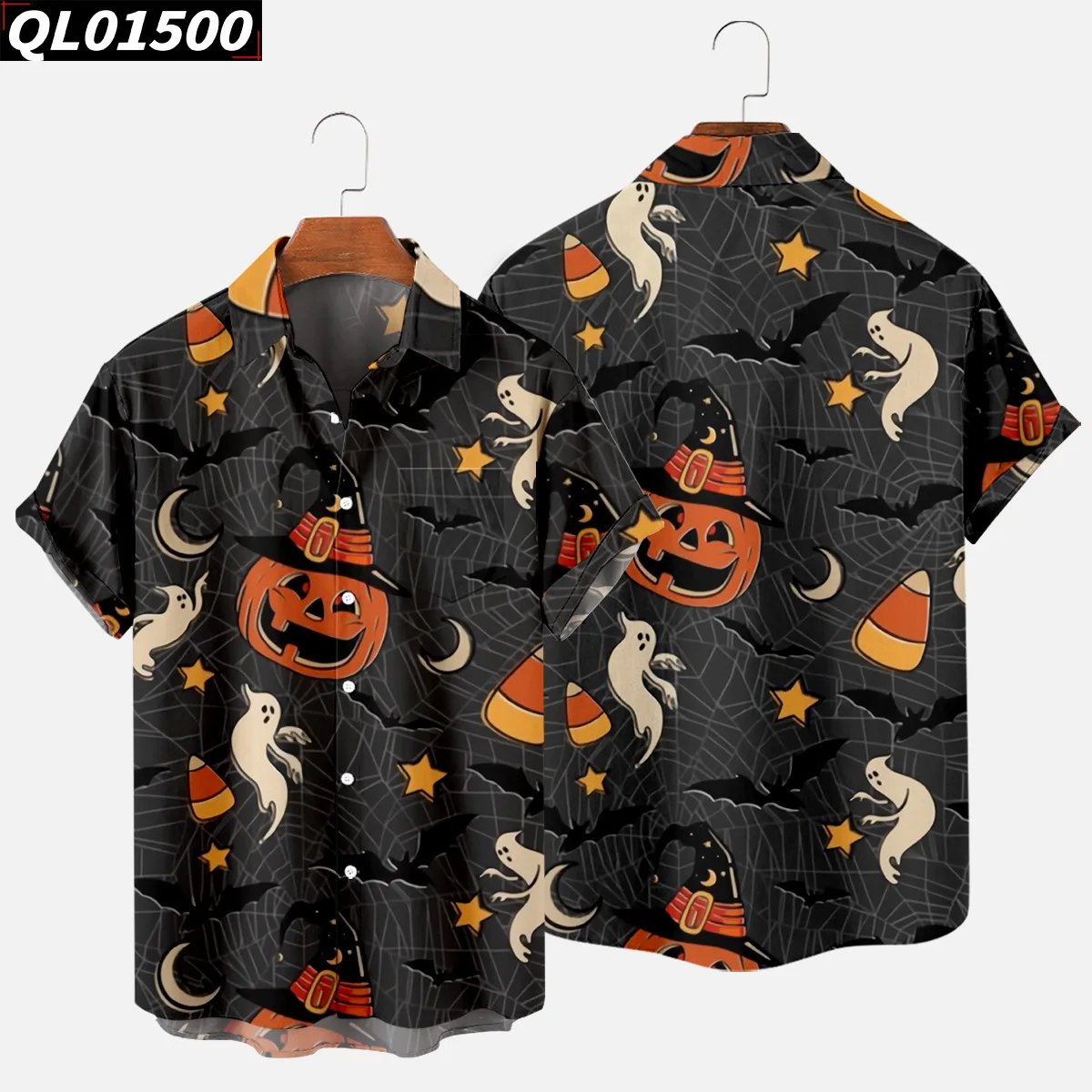 Muži Halloween Klope Streetwear Voľné Blúzky, Bežné Krátky Rukáv Turn-dole golier Košele 0