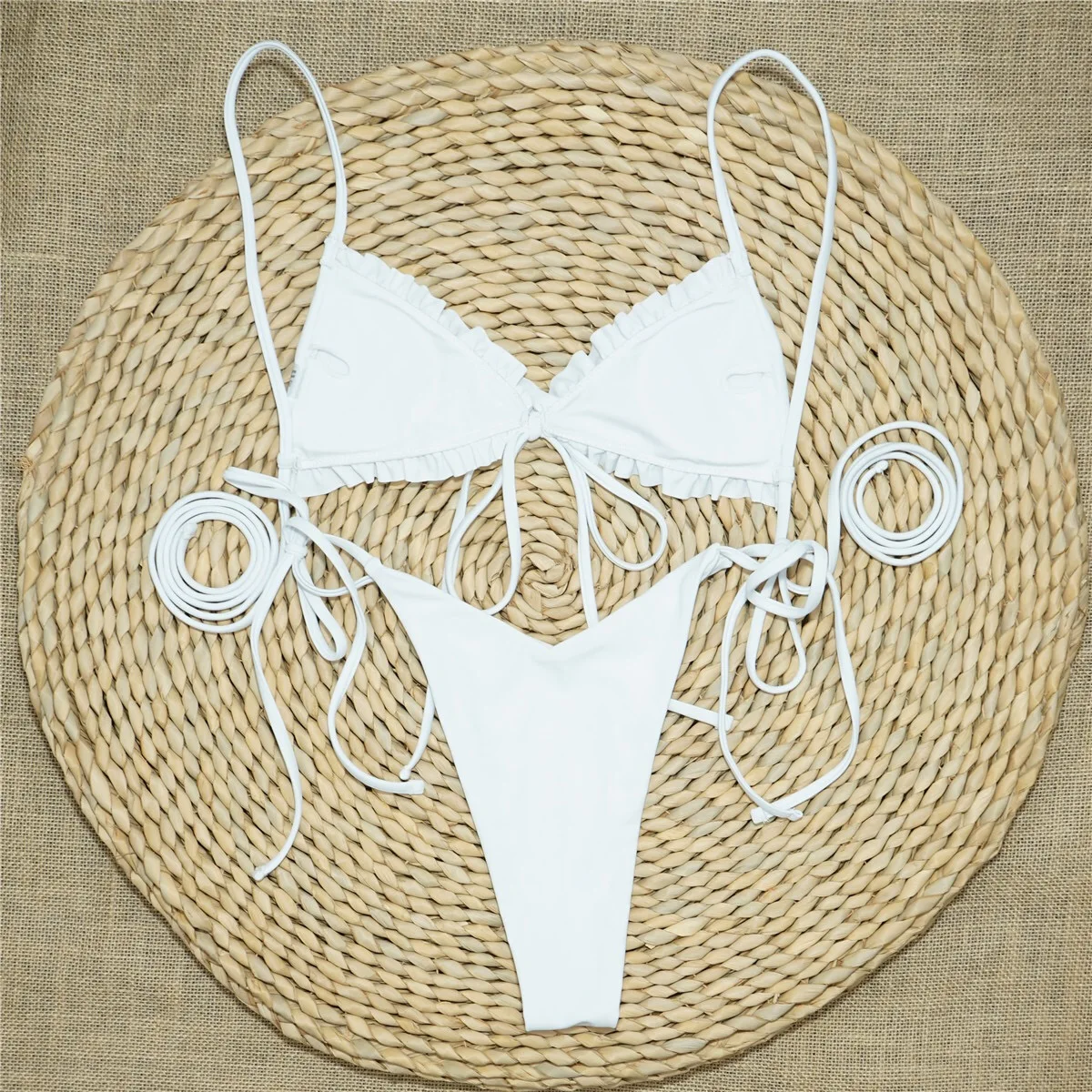 2 kusy nastaviť Sexy Volánikmi Micro Bikini 2021 Ženy Plavky Obväz Triangle Bikini Set Plavky Žena Brazílske plavky 3