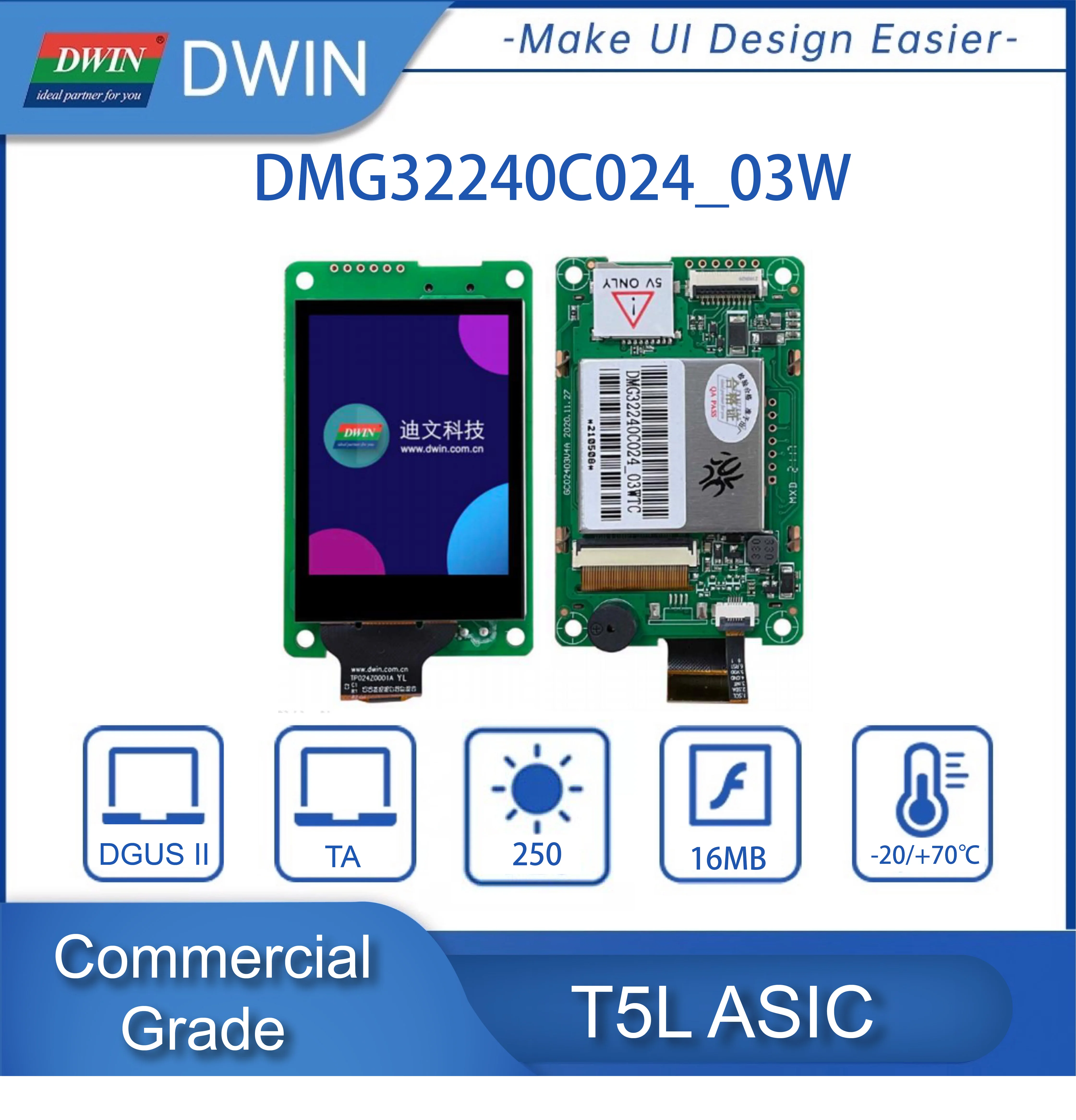 DWIN 2,4 Palca 320*240 TN TFT LCD Displej Smart UART 262K Farieb Dotykový Panel Štandardné inštrukčnej sady (TA) / DGUSⅡ systém