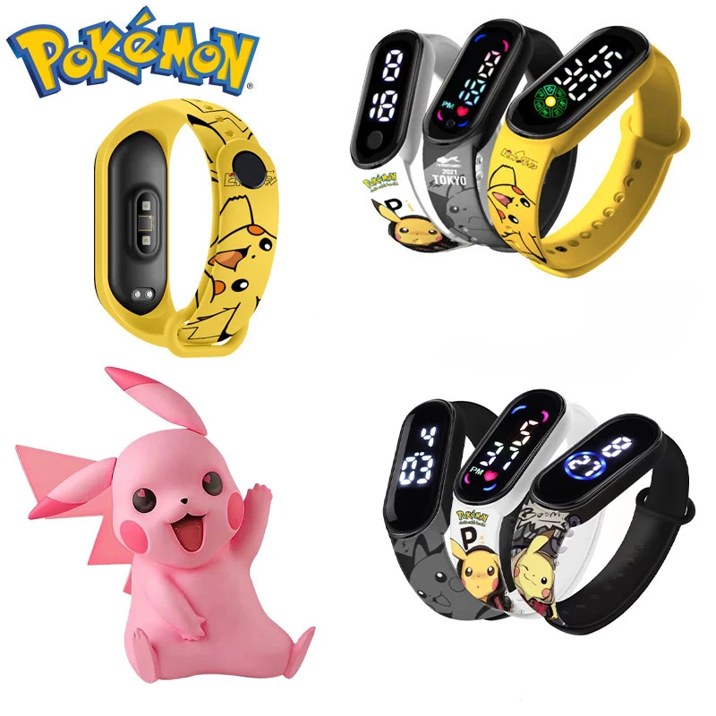 Anime Pokémon Pikachu Charakter Pásik LED Elektronické Hodinky Hračky, Farebný Náramok Dotyk Nepremokavé Vzdelávania Detí Darček