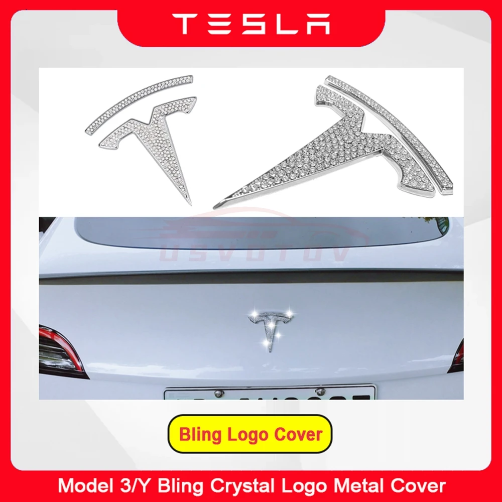 Tesla Model 3 Y Bling Predné, Zadné Kufra Auta Logo Kryt Kryštál Diamantu Volant Znak Nálepky, Nálepky 2022 2021 Príslušenstvo