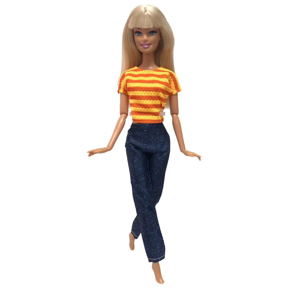 NK Úradný 1 Ks Módne Oblečenie Žlté Pruhované Tričko + Ležérne Džínsy Ležérne Oblečenie pre Bábiku Barbie Príslušenstvo Hračky
