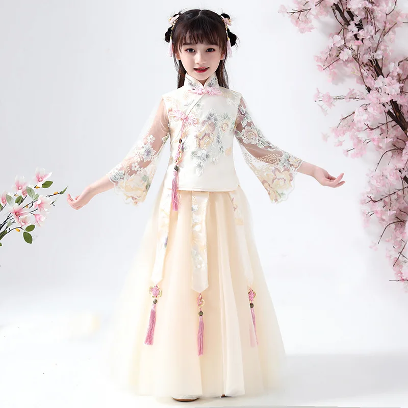 Kvetinové Dievčatá šaty 2KS deti šaty pre dievčatá Čínsky cheongsam Dieťa elegantné oblečenie Tradičnej Čínskej odevy pre Dieťa