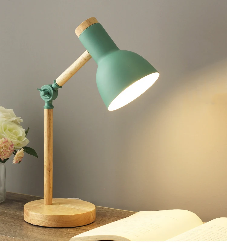 LED Tabuľka Stolná Lampa Tvorivé Nordic Drevené Umenie Železa Skladacie Spálňa Ochrana Očí Svetla na Čítanie, Jednoduchá Obývacia Izba Domova 1